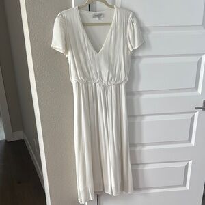 Wayf Cream Flutter Sleeve Midi Dress